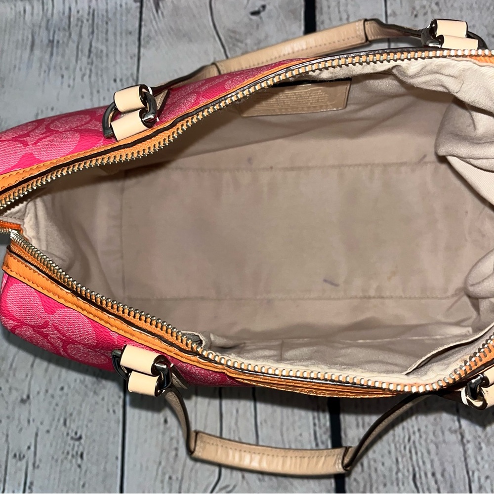 Coach Pink and Orange Signature Satchel - Picture 12 of 16